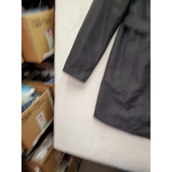 Dennis Basso Rain Coat Women Large Black Lined Drawstring Collared Button Front - Picture 7 of 11